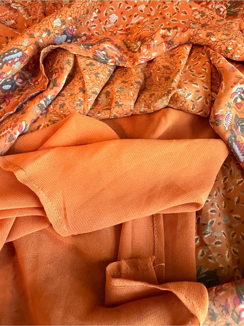 Elan Rust Orange Floral Tiered Maxi Boho Skirt - Picture 10 of 16